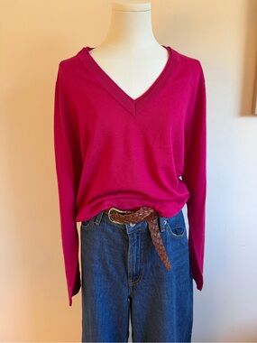 Talbots Fuchsia V-Neck Merino Wool Sweater